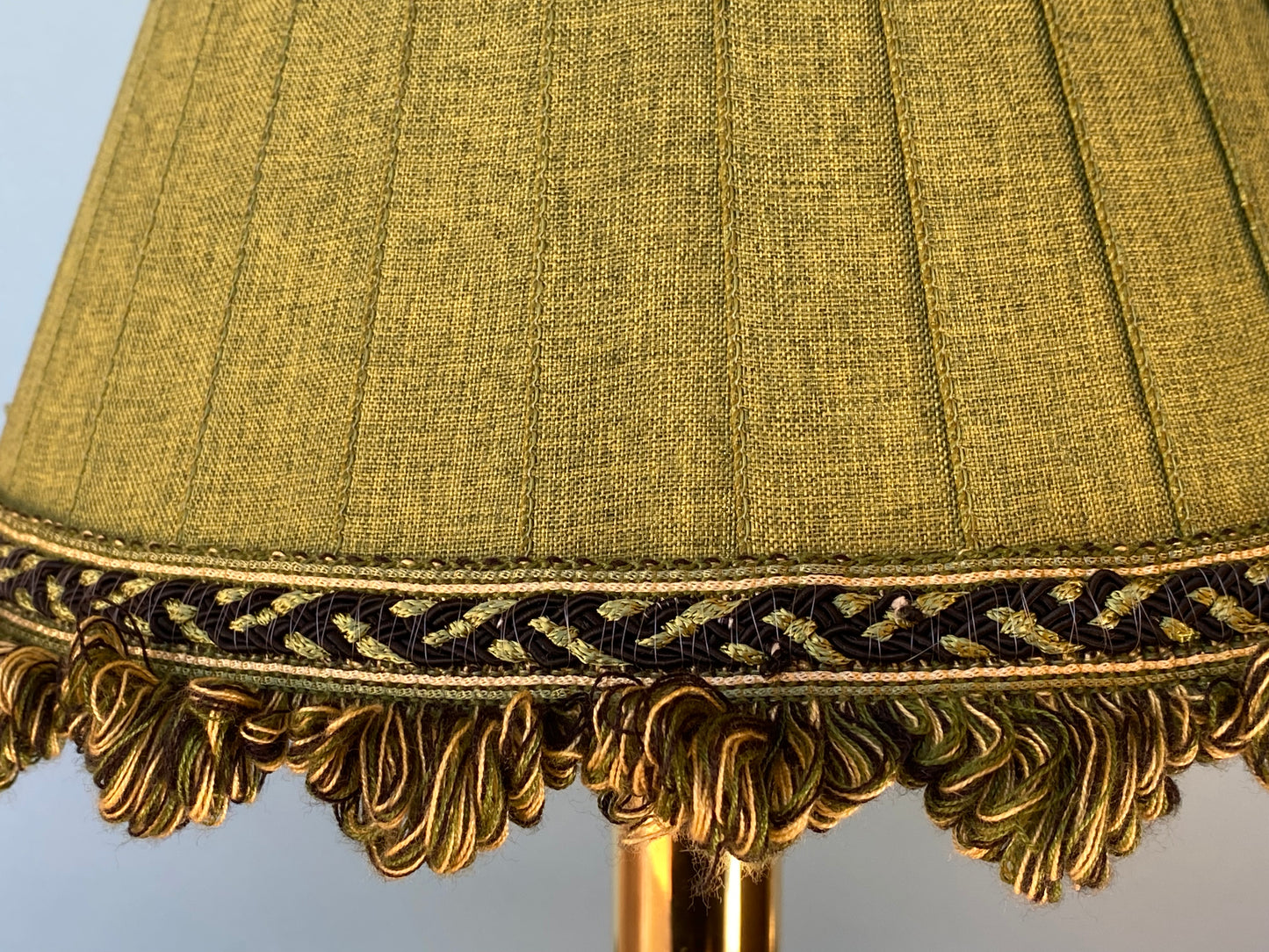 Green Linen Pleated Lampshade with fringe