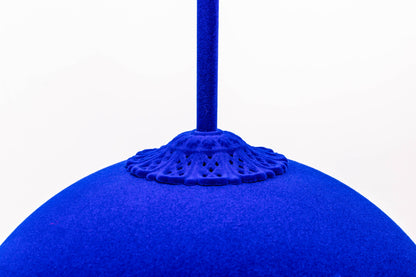 Aquamarine velvet pendant lamp, hanging chandelier.