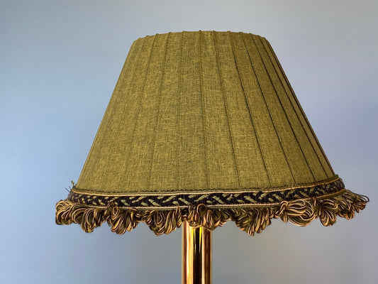 Green Linen Pleated Lampshade with fringe